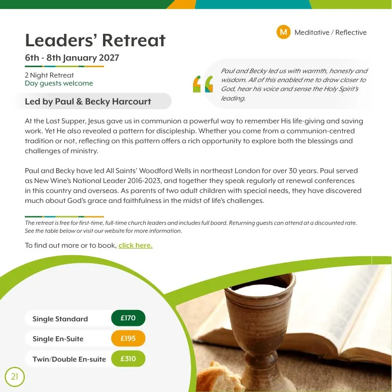Greenhouse brochure, a led retreat page