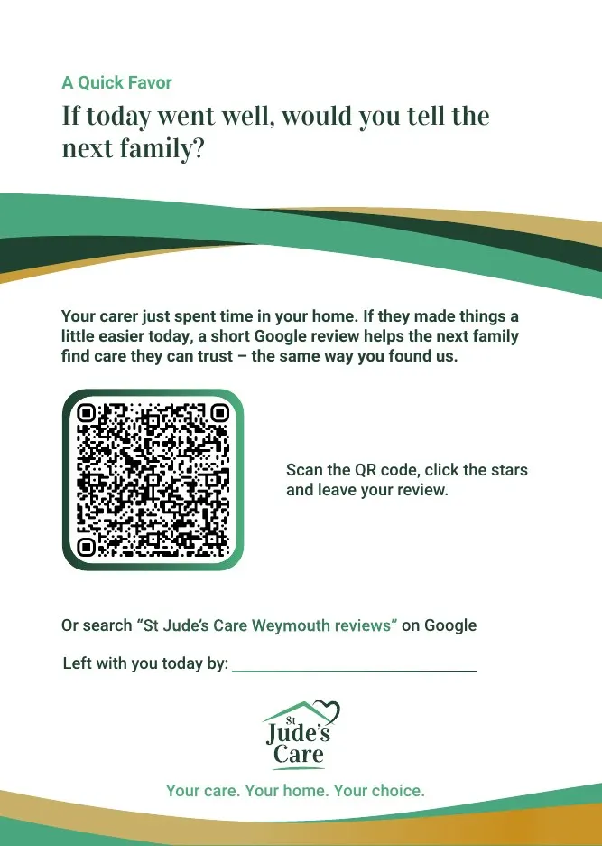 St. Jude's Care review request card