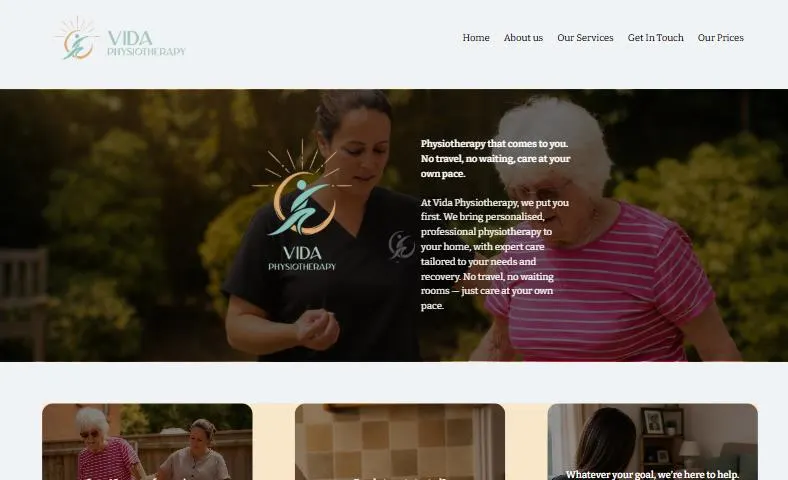 Vida Physiotherapy home page on a desktop computer