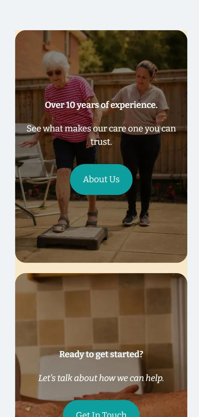 Vida Physiotherapy feature cards on a phone