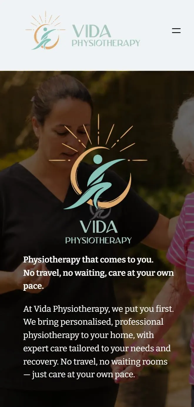 Vida Physiotherapy home page on a phone